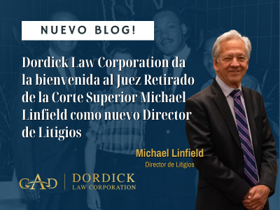 Estamos encantados de anunciar que el Juez Retirado de la Corte Superior, Michael Linfield, se ha unido a Dordick Law Corporation como nuestro nuevo Director de Litigios. Su extensa experiencia en derecho, derechos humanos y libertades civiles, junto con su distinguida carrera judicial, lo convierte en una adición notable a nuestro equipo.
