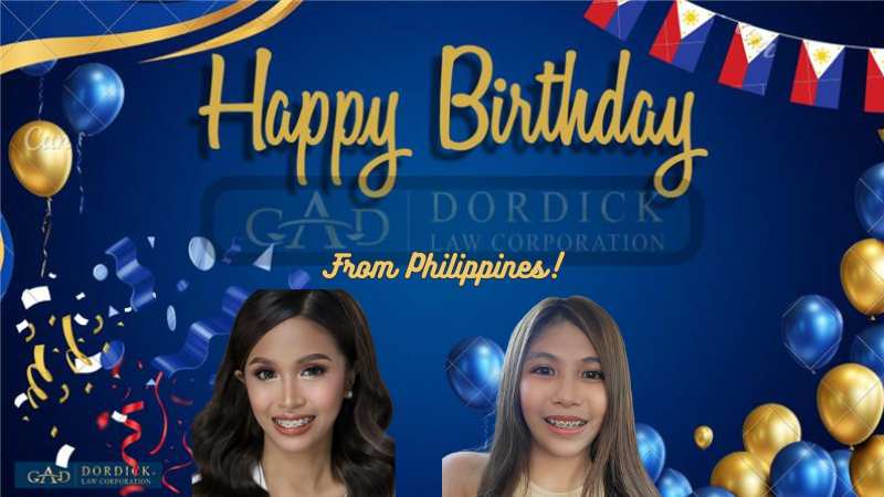 A festive birthday greeting featuring two young women, balloons, and decorations, with a blue background and "Happy Birthday" text.