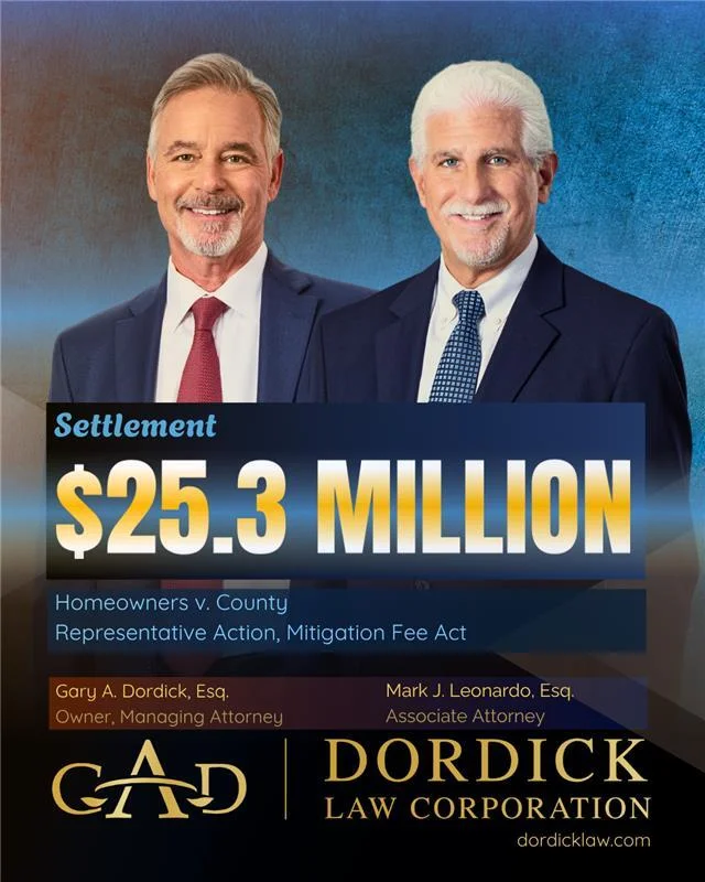 $25.3 Million Settlement: Homeowners v County Representative Action, Mitigation Fee Act